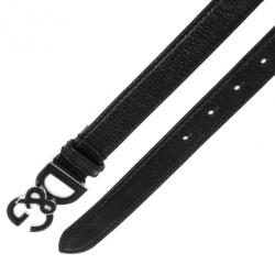 Pre Owned Dolce and Gabbana Navy Blue Leather Logo Buckle Belt 90CM