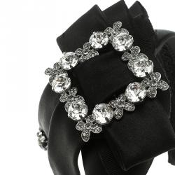 Pre Owned Dolce and Gabbana Black Satin Crystal Embellished Bow Headband
