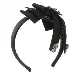 Pre Owned Dolce and Gabbana Black Satin Crystal Embellished Bow Headband