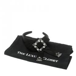Pre Owned Dolce and Gabbana Black Satin Crystal Embellished Bow Headband