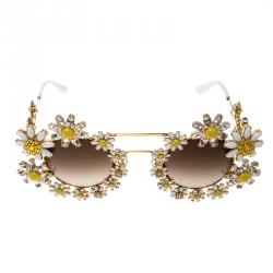 Pre Owned Dolce and Gabbana Gold Tone/Brown Gradient DG2153 -B Limited Edition Daisy Sunglasses