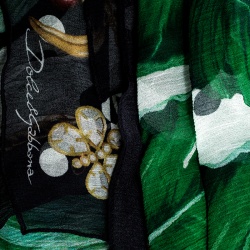 Pre Owned Dolce and Gabbana Banana Leaf Print Crinkled Silk Chiffon Scarf