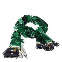 Pre Owned Dolce and Gabbana Banana Leaf Print Crinkled Silk Chiffon Scarf