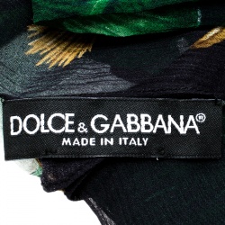 Pre Owned Dolce and Gabbana Banana Leaf Print Crinkled Silk Chiffon Scarf