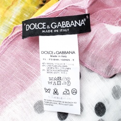 Pre Owned Dolce and Gabbana Multicolor Polka Dotted Pineapple Print Fringed Edge Scarf