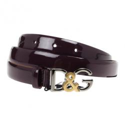 Pre Owned Dolce and Gabbana Burgundy Patent Logo Belt 90 CM