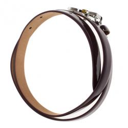 Pre Owned Dolce and Gabbana Burgundy Patent Logo Belt 90 CM