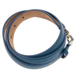 Pre Owned Dolce and Gabbana Blue Leather Logo Belt 85 CM