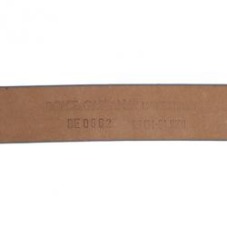 Pre Owned Dolce and Gabbana Blue Leather Logo Belt 85 CM