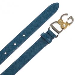 Pre Owned Dolce and Gabbana Blue Leather Logo Belt 85 CM