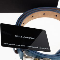 Pre Owned Dolce and Gabbana Blue Leather Logo Belt 85 CM