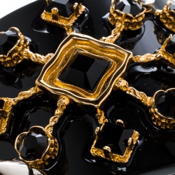 Pre Owned Dolce and Gabbana Black Crystal Embellished Spike Two Tone Open Cuff Bracelet