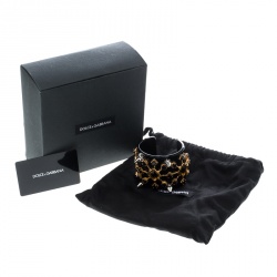 Pre Owned Dolce and Gabbana Black Crystal Embellished Spike Two Tone Open Cuff Bracelet