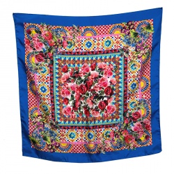 مملوكة مسبقًا وشاح دولتشي اند غابانا حرير بنقوش مامبو متعدد الألوان مربع