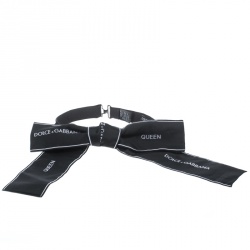 Dolce and Gabbana Black Logo Embroidered Ribbon Style Bow Tie