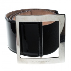 Pre Owned Dolce and Gabbana Black Patent Leather Waist Belt 90cm