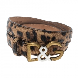 مملوكة مسبقًا Dolce & Gabbana Brown Leopard Print Leather D&G Buckle Belt 80cm