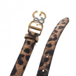 مملوكة مسبقًا Dolce & Gabbana Brown Leopard Print Leather D&G Buckle Belt 80cm