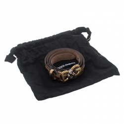 مملوكة مسبقًا Dolce & Gabbana Brown Leopard Print Leather D&G Buckle Belt 80cm