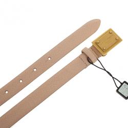 مملوكة مسبقًا Dolce and Gabbana Beige Leather Plaque Skinny Belt 75 CM