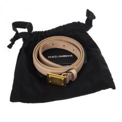 مملوكة مسبقًا Dolce and Gabbana Beige Leather Plaque Skinny Belt 75 CM