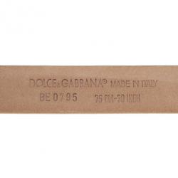 مملوكة مسبقًا Dolce and Gabbana Beige Leather Plaque Skinny Belt 75 CM