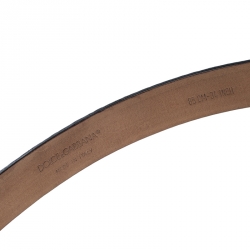 Pre Owned Dolce & Gabbana Black Leather Logo Skinny Belt 85cm