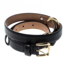 Pre Owned Dolce & Gabbana Black Leather Logo Skinny Belt 85cm