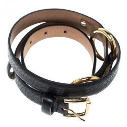 Pre Owned Dolce & Gabbana Black Leather Logo Skinny Belt 85cm