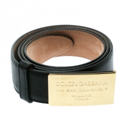 Pre Owned حزام دولتشي آند غابانا جلد أسود بإبزيم مقاس 90 سم