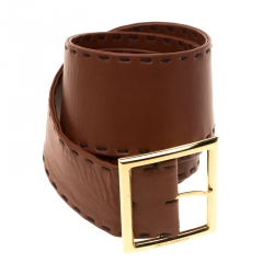 Pre Owned Dolce and Gabbana Brown Leather Waist Belt Size 85CM