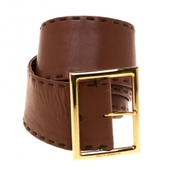 Pre Owned Dolce and Gabbana Brown Leather Waist Belt Size 85CM