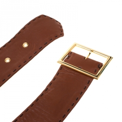 Pre Owned Dolce and Gabbana Brown Leather Waist Belt Size 85CM