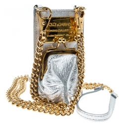 Pre Owned  حافظة نقود معدنية وغطاء آي فون دولتشي أند غابانا بلاستيك وجلد فضية