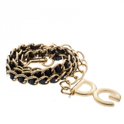 Pre Owned Dolce and Gabbana Black Interlaced Leather Gold Tone Chain Belt