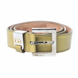 مملوكة مسبقًا Dolce and Gabbana Green Leather Buckle Belt 75 CM