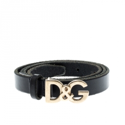 مملوكة مسبقًا Dolce And Gabbana Black Leather Logo Belt 90CM