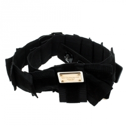مملوكة مسبقًا Dolce and Gabbana Black Canvas and Suede Logo Waist Belt 85CM
