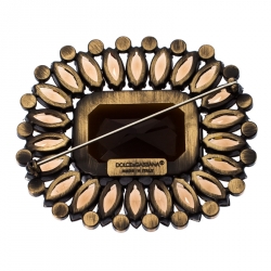 Pre Owned Dolce & Gabbana Brown Rectangle Crystal Pin Brooch
