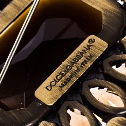 Pre Owned Dolce & Gabbana Brown Rectangle Crystal Pin Brooch