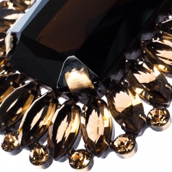 Pre Owned Dolce & Gabbana Brown Rectangle Crystal Pin Brooch