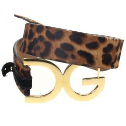 Pre Owned Dolce and Gabbana Leopard Pony Hair Logo Belt