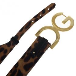 Pre Owned Dolce and Gabbana Leopard Pony Hair Logo Belt