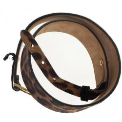 Pre Owned Dolce and Gabbana Leopard Pony Hair Logo Belt