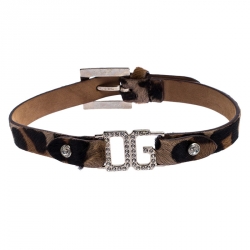 مملوكة مسبقًا Dolce and Gabbana Brown Leather Silver Tone Choker Necklace