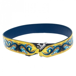 Pre Owned Dolce and Gabbana Yellow/Blue Leather Majolica Bag Strap