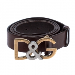 مملوكة مسبقًا حزام دولتشي أند غابانا شعار الماركة جلد بني مقاس 95 سم