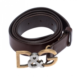مملوكة مسبقًا حزام دولتشي أند غابانا شعار الماركة جلد بني مقاس 95 سم