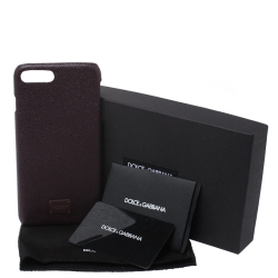 Pre Owned Dolce and Gabbana Navy Burgundy Leather iPhone 7/8 Plus Case