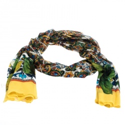 Pre Owned Dolce & Gabbana Multicolor Majolica Print Silk Chiffon Scarf